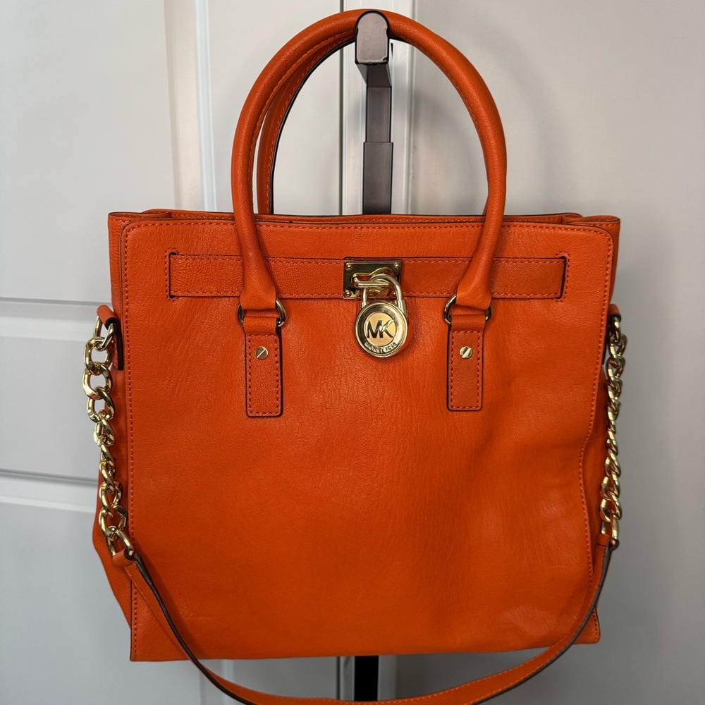 Michael Kors Hamilton Orange Leather Tote Gold Hardware